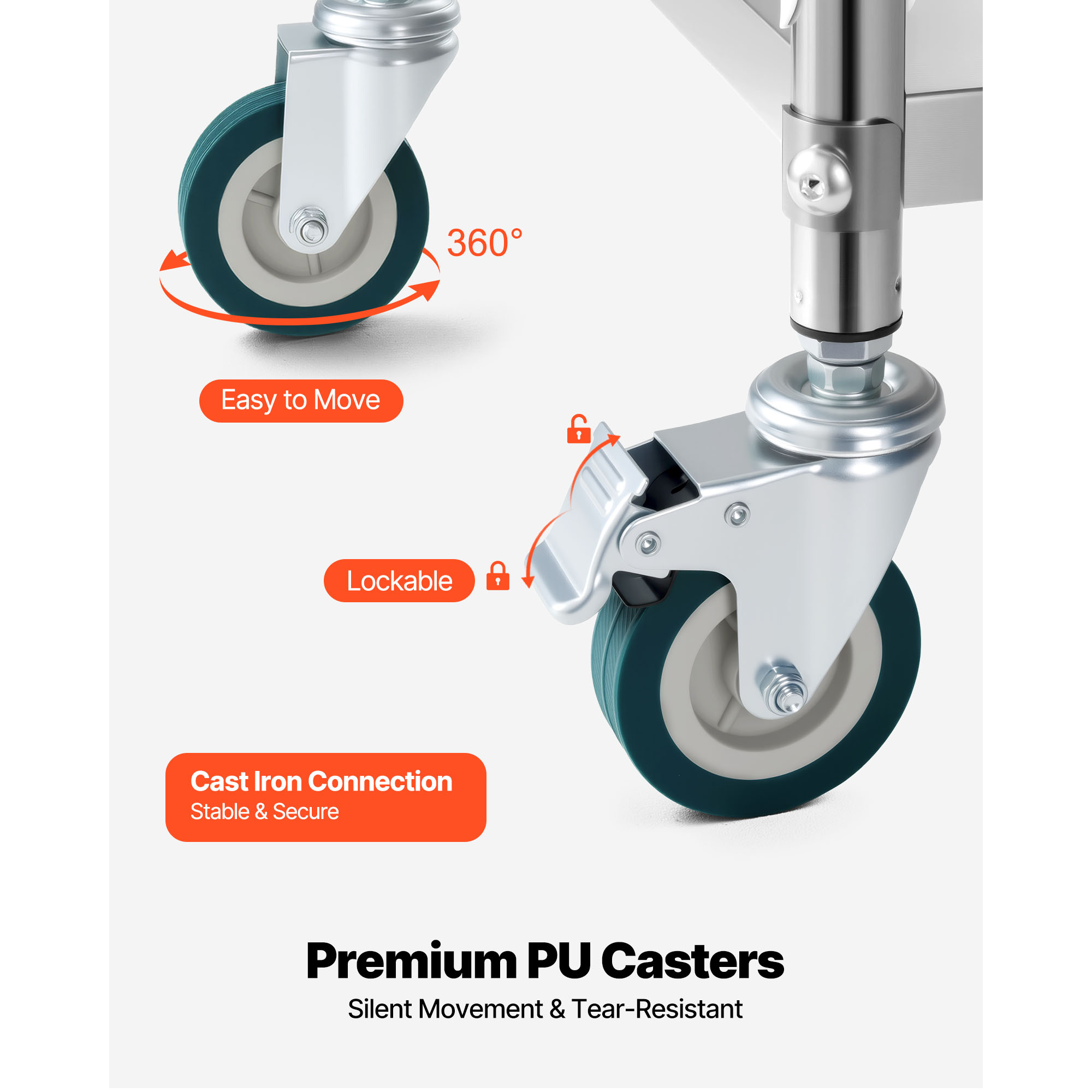 Stainless Steel Rolling Utility Cart With Lockable Wheels_voghion.com